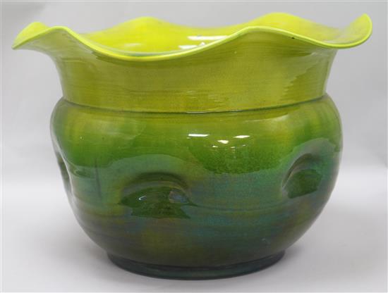 A Bretby green-glazed pottery jardiniere, Dia 37cm H.25cm.